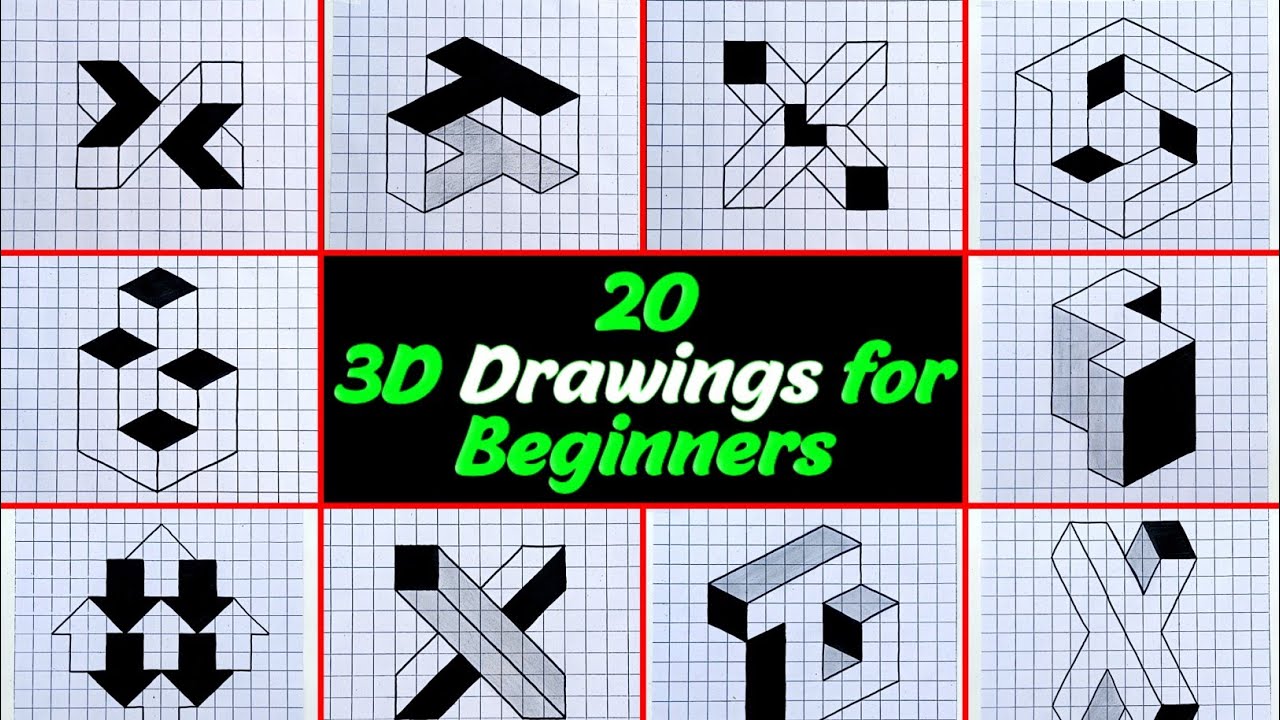 20 Easy 3D Drawings on Graph Paper for Beginners ❗ #3ddrawing