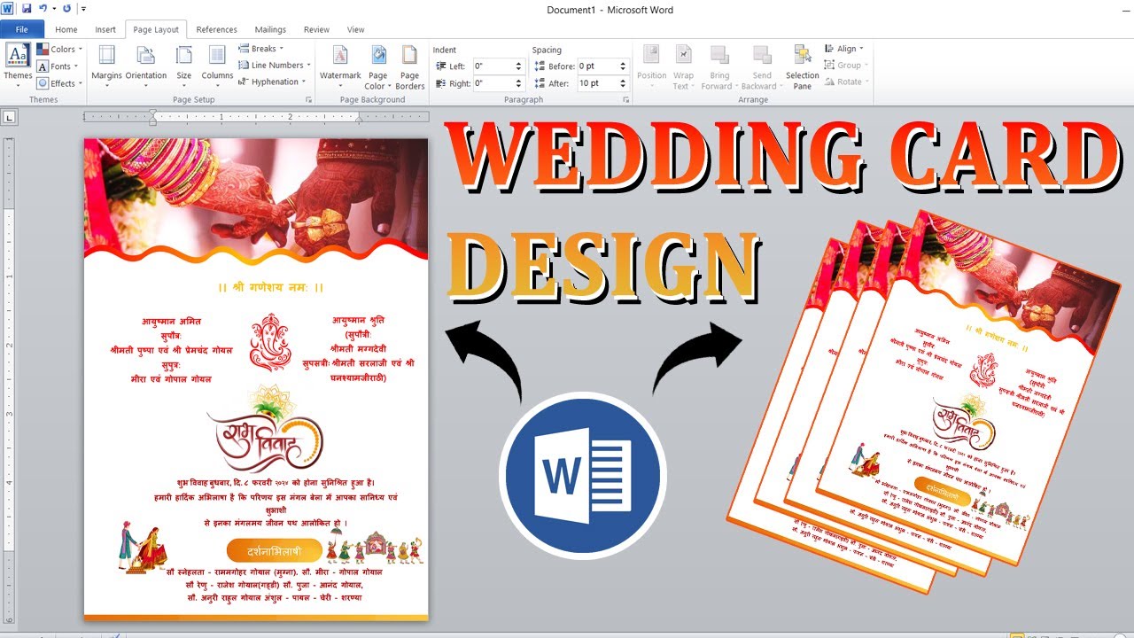Ms Word Tutorial  || Wedding Card Design in Ms word || How to make Marriage Card Design in ms word