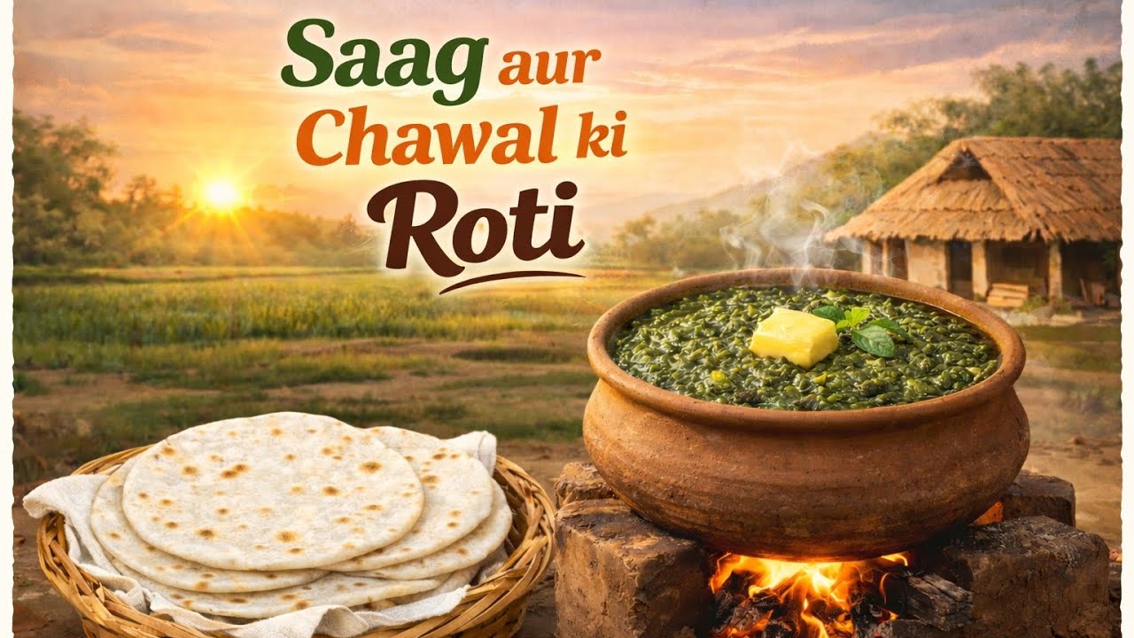Easy Saag aur Chawal ki Roti | Village Style Desi Breakfast 🌿🔥 | Gaon Ka Asli Desi Swaad 🌿🔥