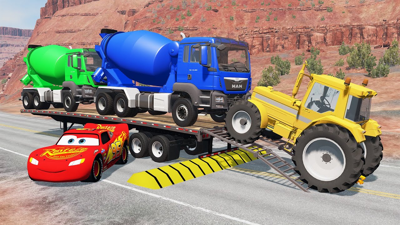 Flatbed Truck McQueen | Перевозка на грузовике — Выбоина против машины | Геймплей BeamNG.Drive