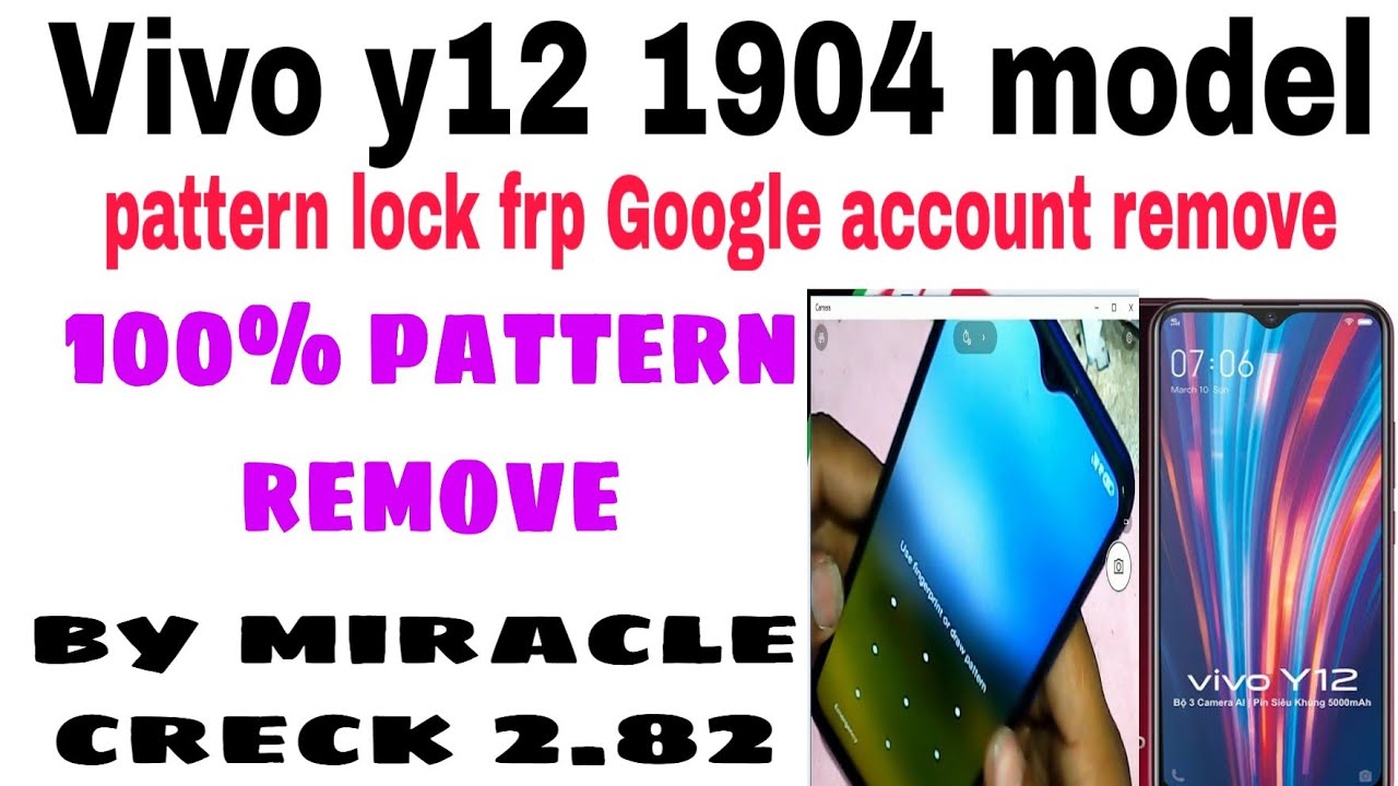 Vivo y12 1904 model pattern lock remove 100% frp Google account  by miracle creck #Shmobilerepair