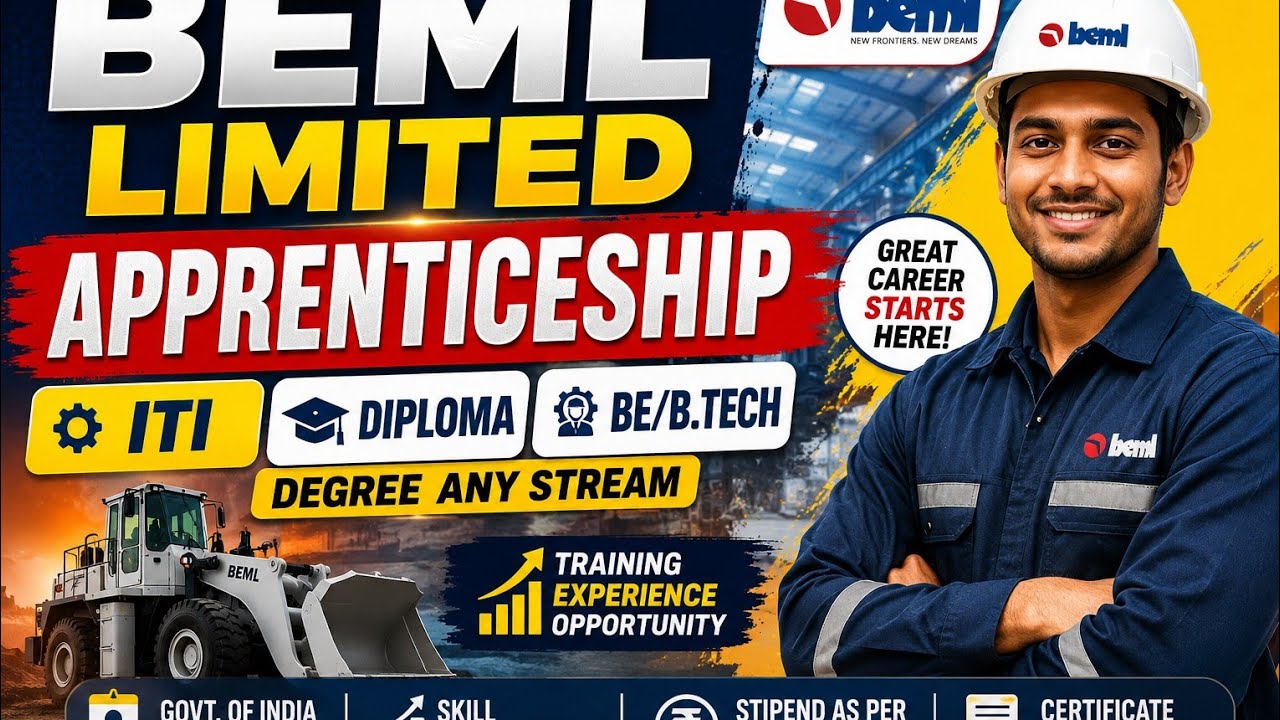 BEML Limited Apprenticeship 2026 | ITI, Diploma, BE/B.Tech, Degree Any Stream | Recruitment Update