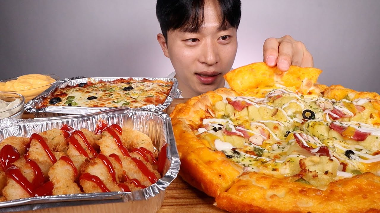 반올림 고구마골드피자...✨ 고구마피자중에 꽤 인기많은,,,새우링 토마토스파게티 같이 먹방!! ASMR MUKBANG potato pizza shrimp ring spaghetti