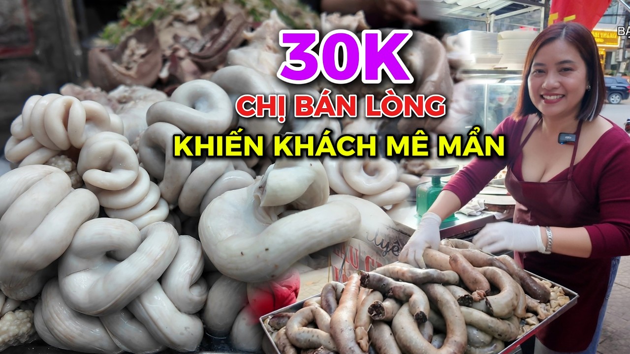 Chị gói bán Lòng heo ngon rẻ nhất Miền Bắc khách xếp hàng ăn