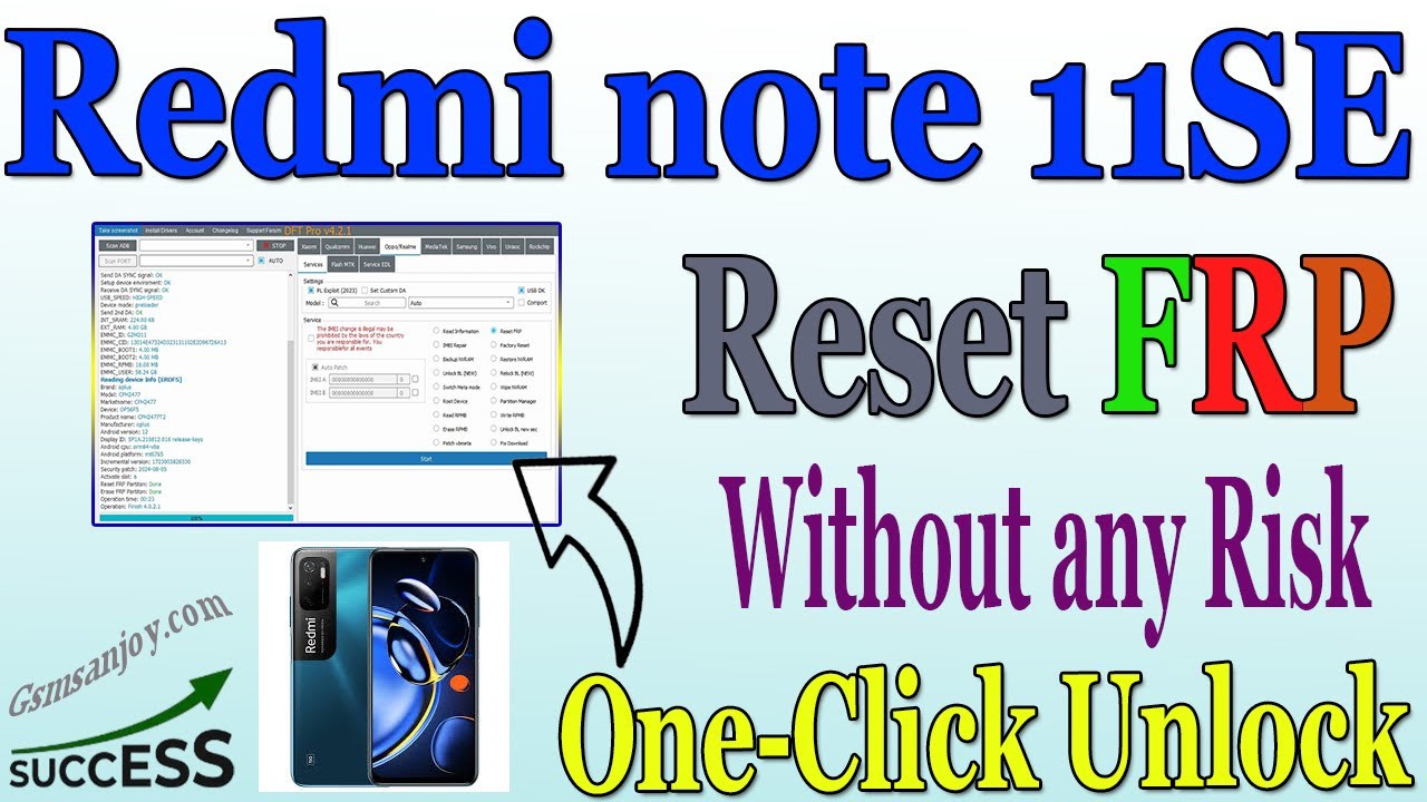Redmi note 11SE Factory Reset FRP UNLOCK Android 11 One-CLICK BY DFT Pro #Gsmsanjoy