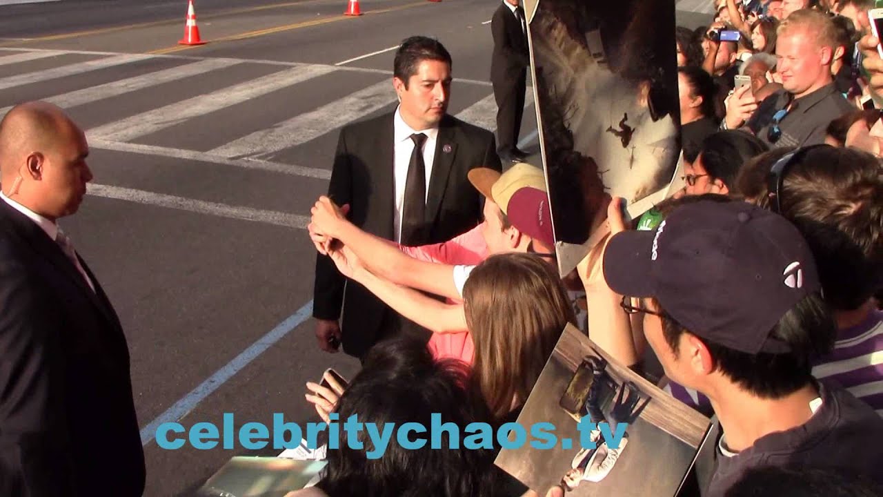 Actor Colton Haynes having fun greeting fans outside San Andreas movie premeire