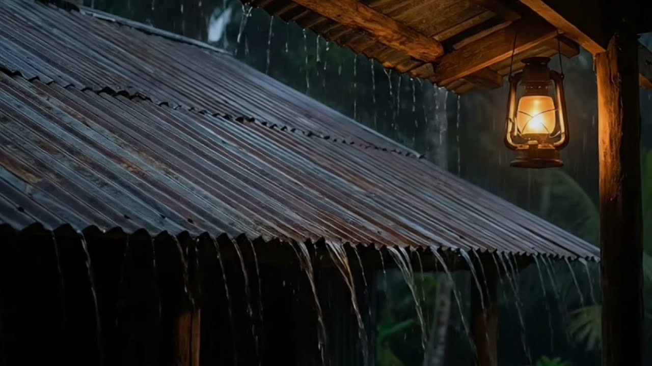 Steady Night Rain Under a Tin Roof | 8 Hours Overnight Sleep Ambience