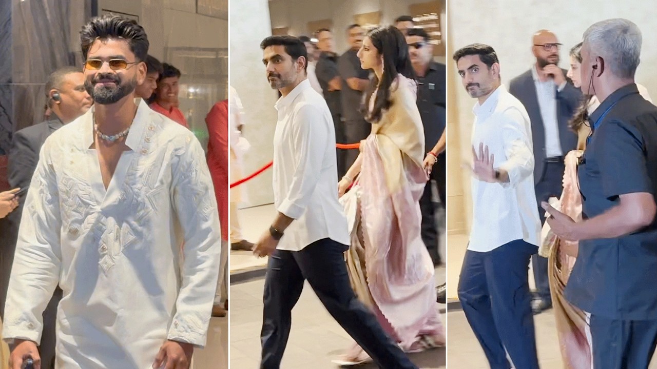 Shreyas Iyer & Nara Lokesh With Wife Nara Brahmani at Sachin Tendulkar Son Arjun Tendulkar Wedding
