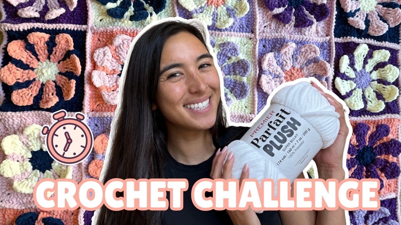 Crochet Challenge and Premier Parfait Plush Review🧶✨How long to make this Granny Square Blanket?