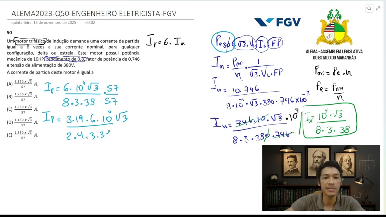 FGV - Engenharia Elétrica - Questão 50 - ALEMA2023 - Máquinas Elétricas