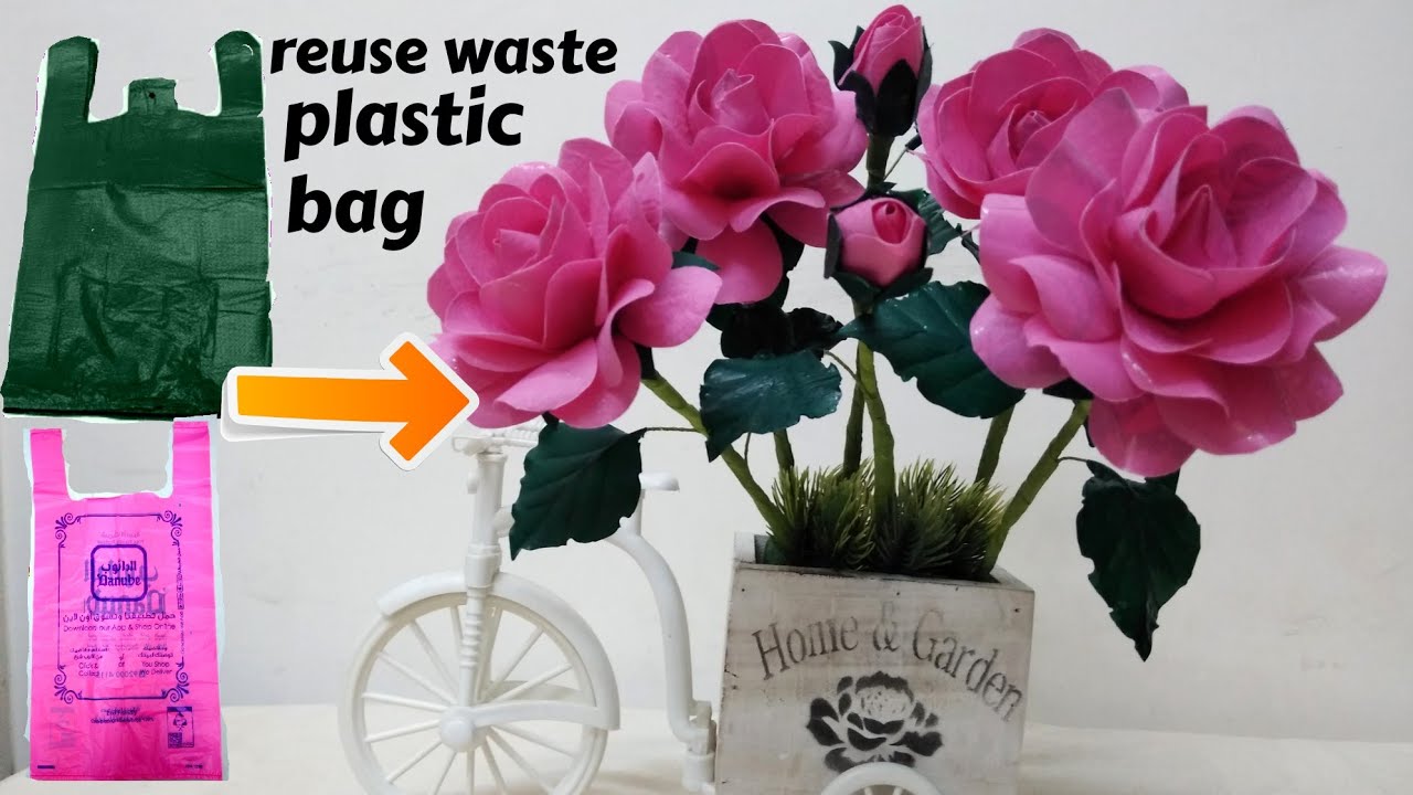 D.I.Y. How to make a Beautiful Rose Flower from plastic bag | Best out of Waste | craft idea
