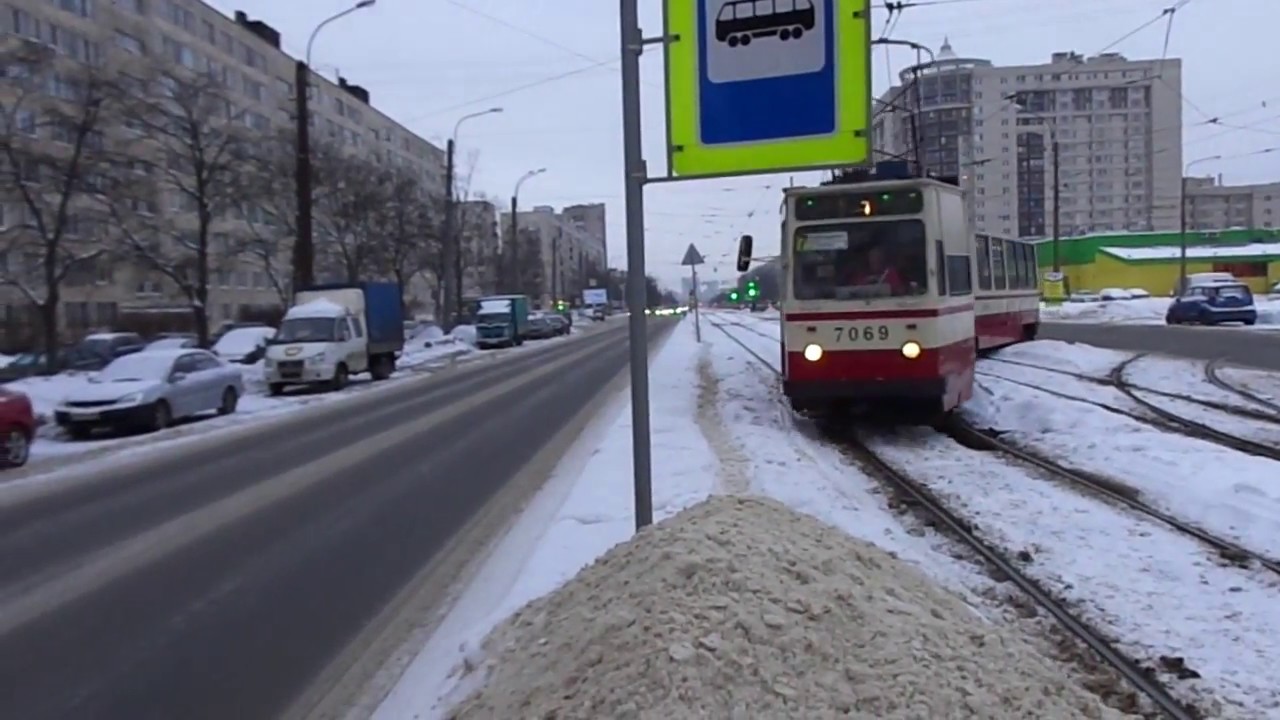 Трамвай Санкт-Петербурга 8-181: ЛВС-86К б.7069 по №7 (19.02.18)