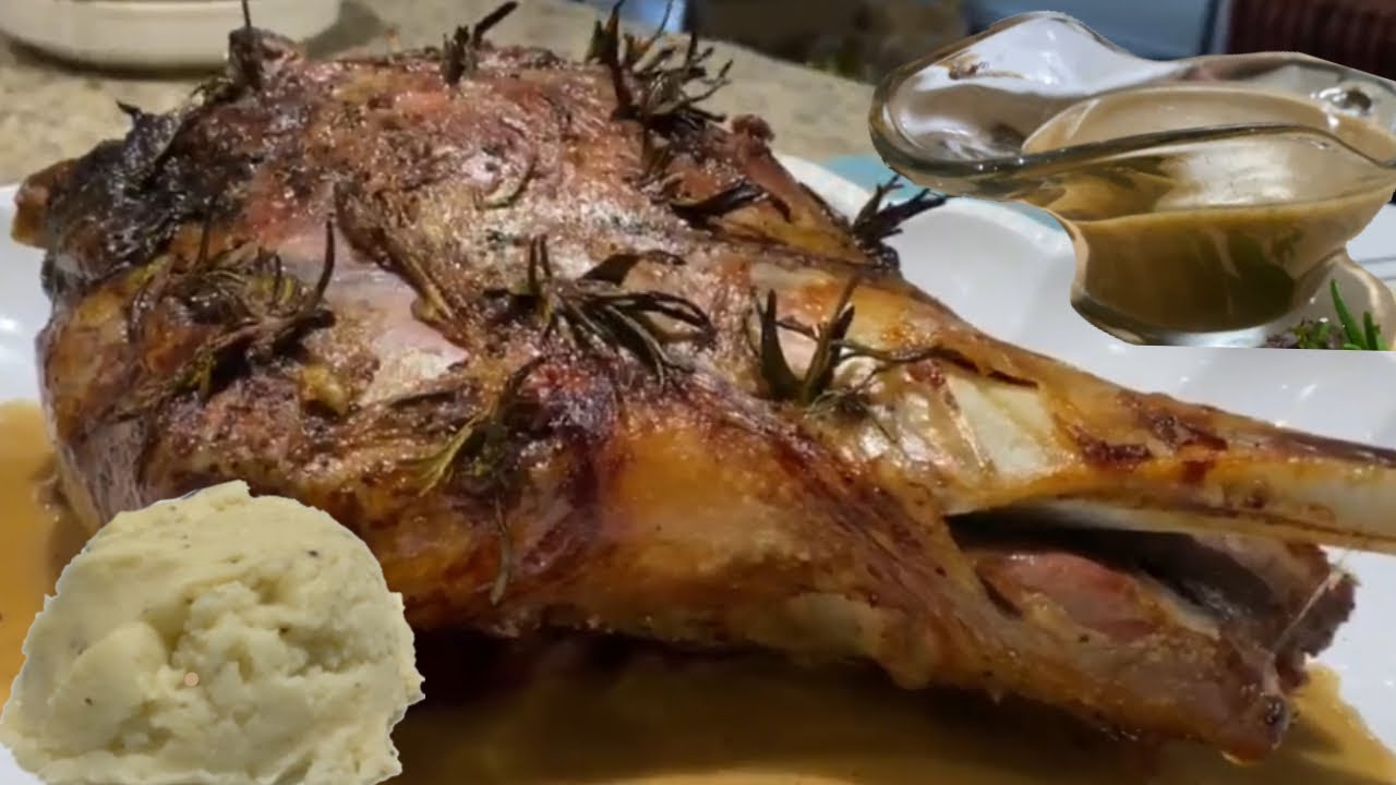 How to make oven baked lamb leg, mashed potatoes and gravy