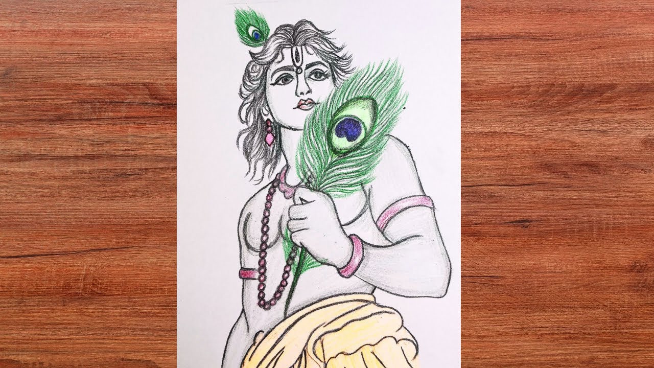 Lord Krishna Pencil Drawing Step by Step ✏️ | Shree Krishna Art with Peacock Feather | Mrs sketch