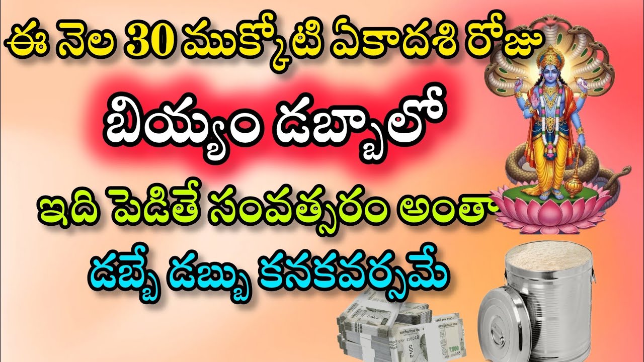 ఈనెల 30 ముక్కోటి ఏకాదశి లోపు బియ్యం డబ్బాలో ఇది పెడితే సంవత్సరం అంతా డబ్బే డబ్బు కనక వర్షమే 