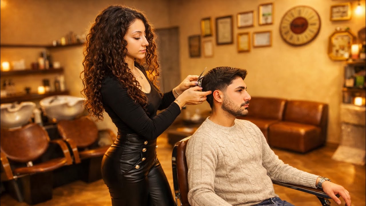 ASMR 💈ITALIAN BARBER LADY “IRIS” the sound of the scissors ✂️