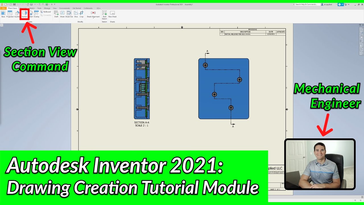 Section View Command - Autodesk Inventor Drawing Tutorial | Autodesk Inventor 2021 IN DEPTH