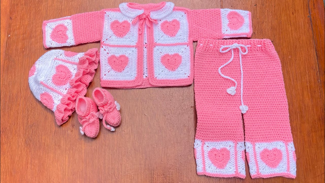 🧶How To Crochet Baby Pants 0-12m beginners/Crochet baby Valentine's heart Set #crochetbabytrousers