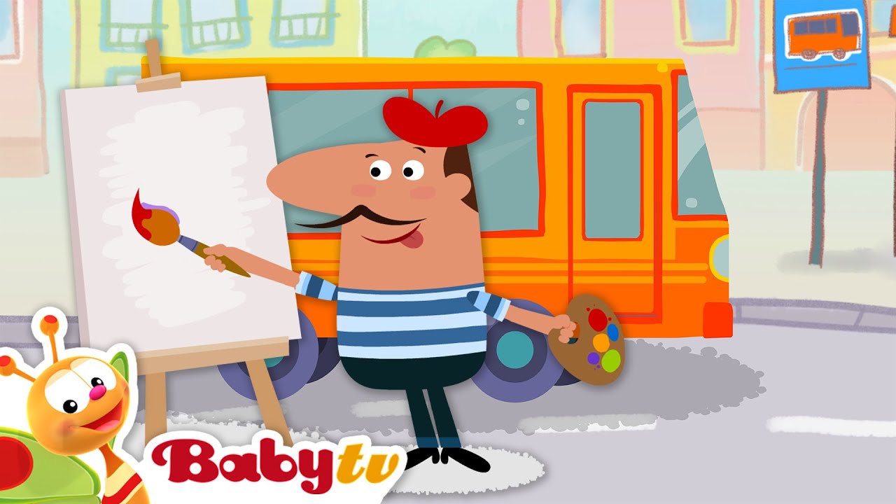 Malarz Pierre maluje autobus 🚌 | Kolorowanie i malowanie obrazków dla dzieci i niemowląt 🖌️@BabyTVPL