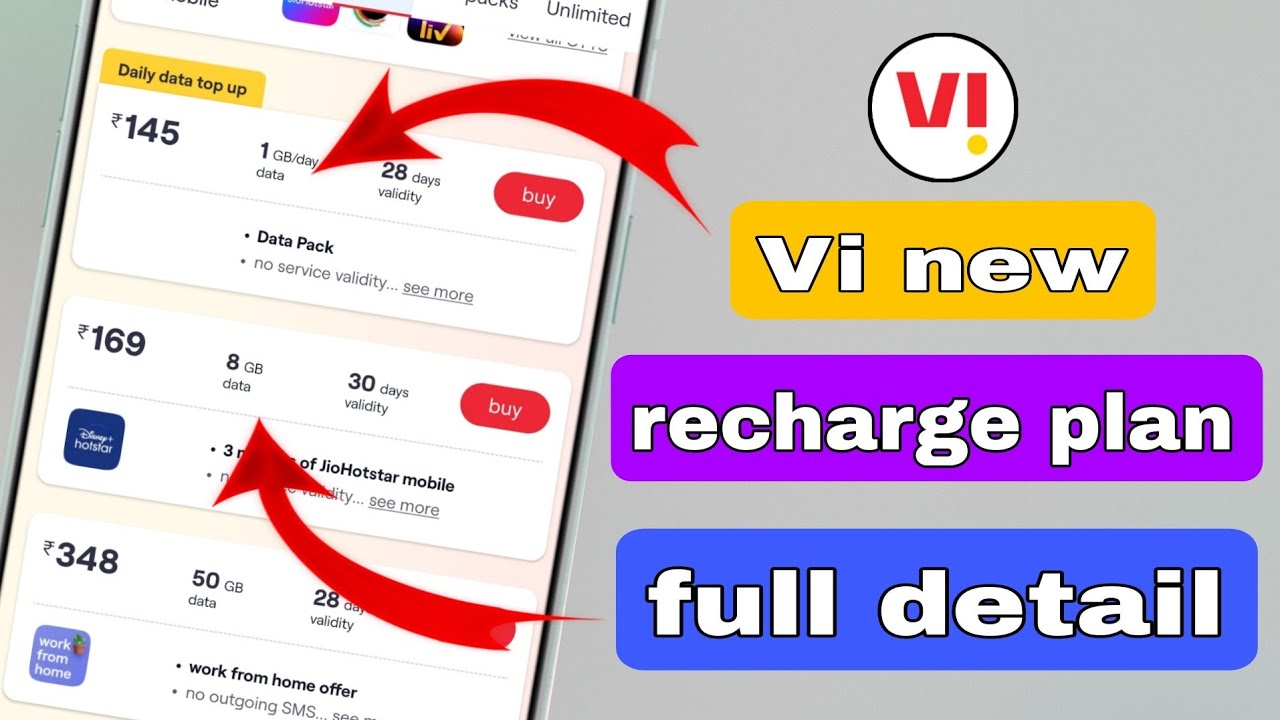 Vi 145 rupee recharge plan detail | Vi 169 recharge plan detail | Vi new recharge plan detail |