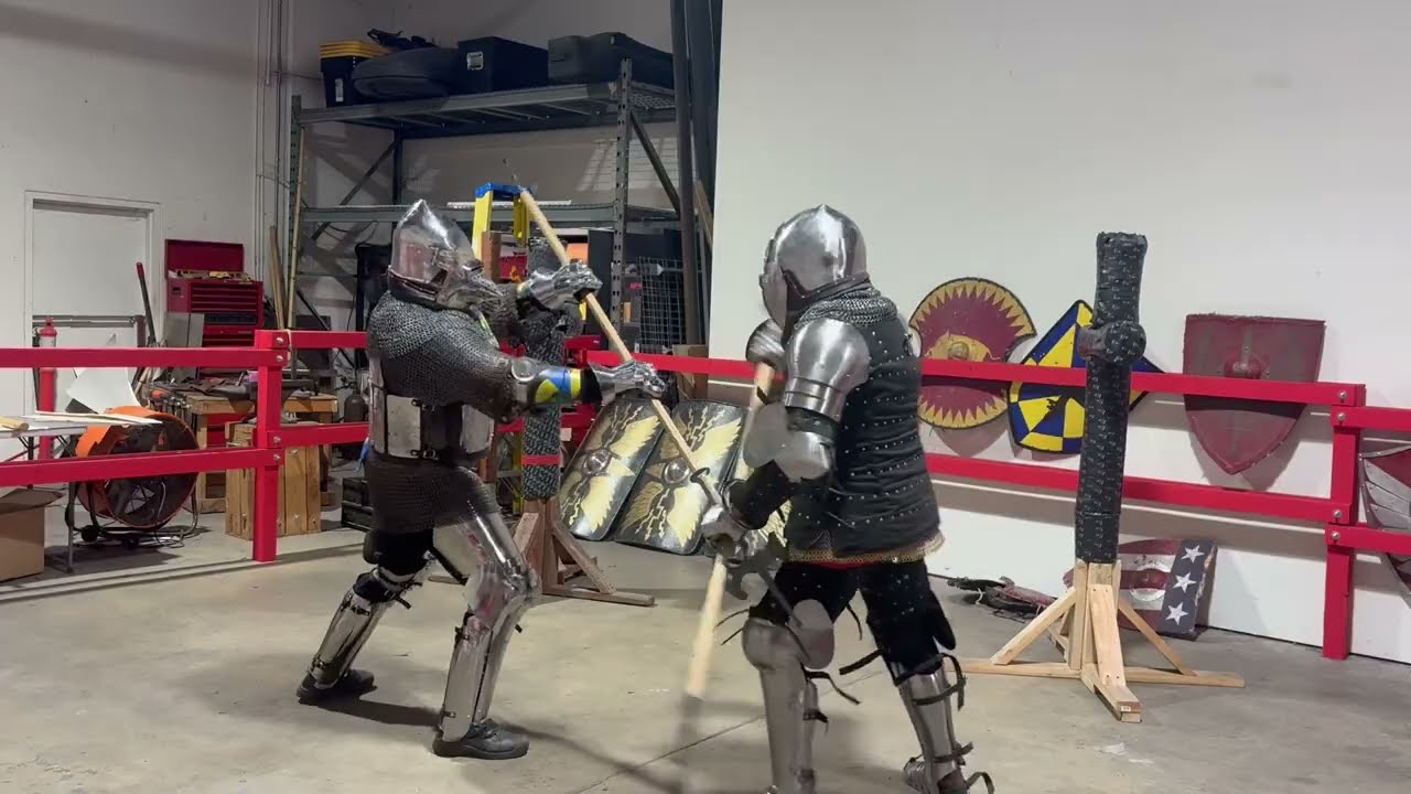 School of Chivalry harnessfechten training Scott R(brig) and Aaron ( breastplate)