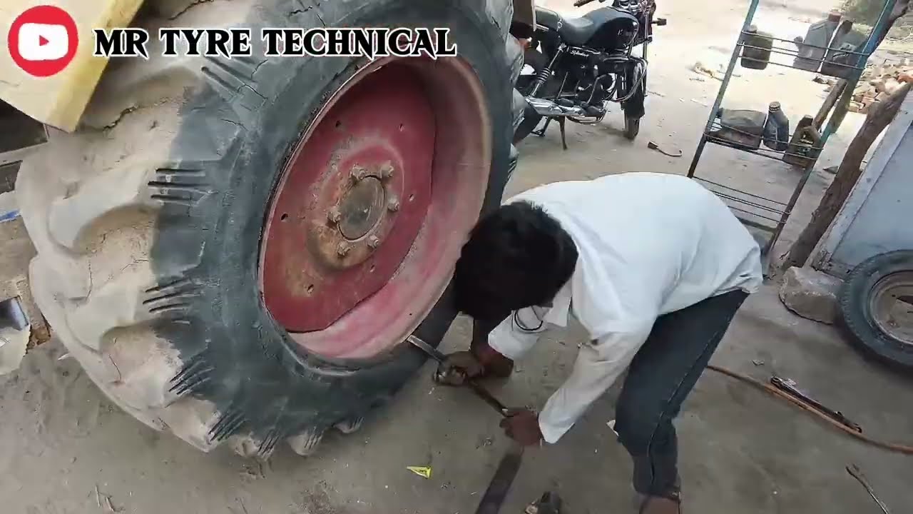 How to make tractor tyre puncture #minivlog #tyre #old #tractortyre 