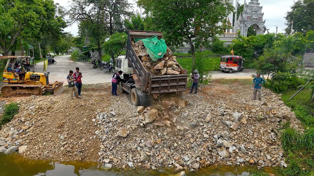 Bulldozer power working in pagoda