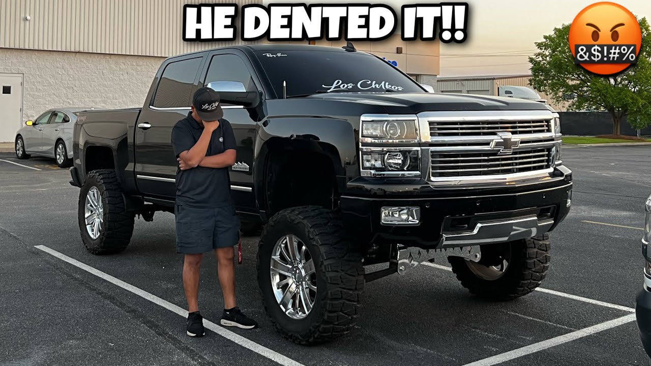 HE DENTED HIS TRUCK