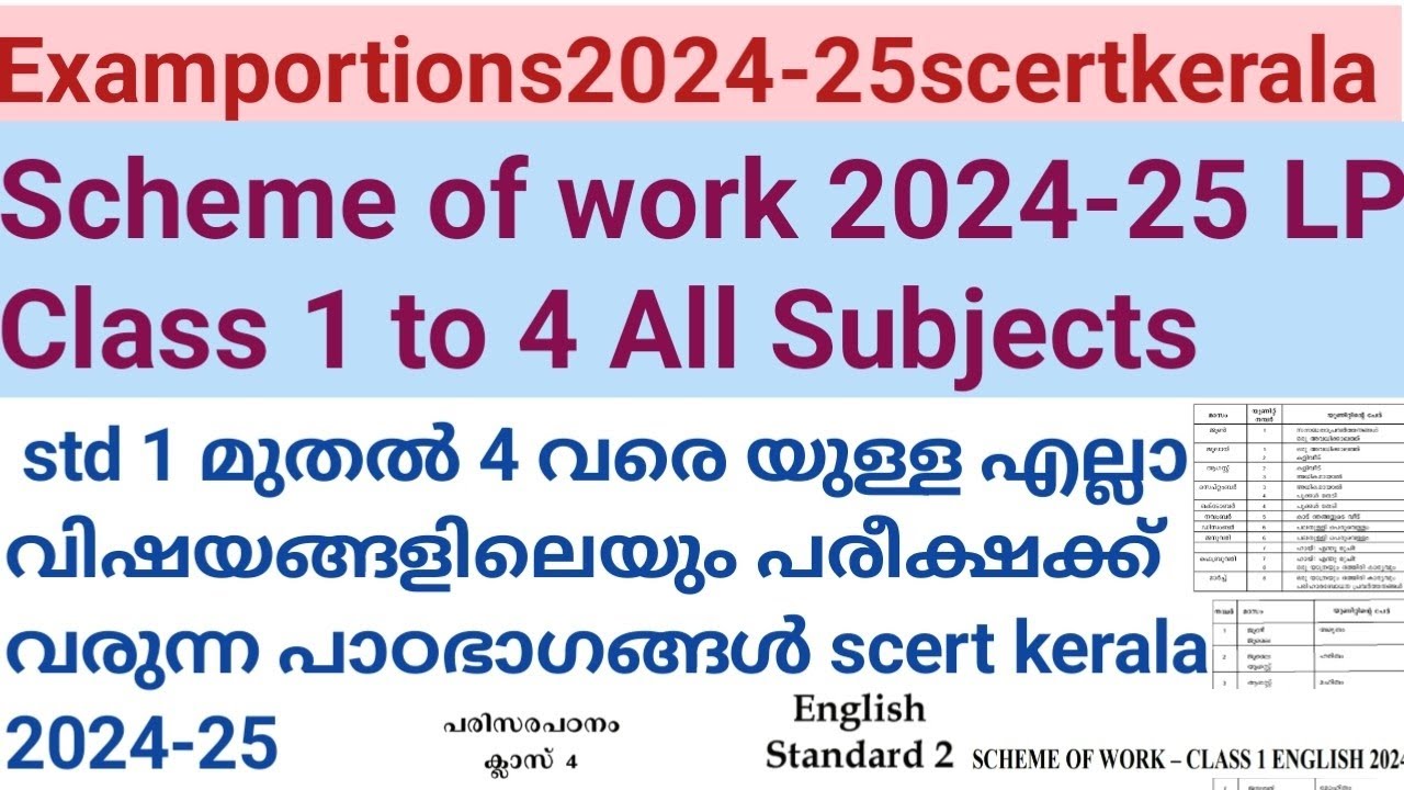Scheme  Of Work LP SCERT KERALA 2024-25/EXAM PORTIONS LP CLASS 1 TO 4 ALL SUBJECTS