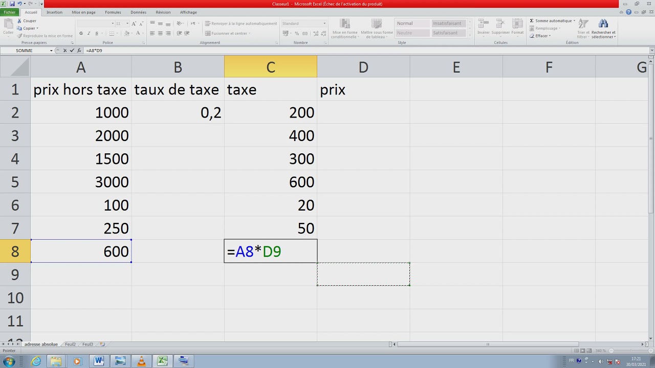 l'adresse absolue et l'adresse relative  Microsoft Excel exercices