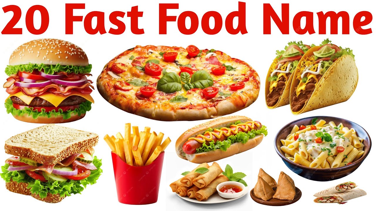 20 फास्ट फूड के नाम सीखें बच्चों के लिए | Learn 20 Fast Food Names for Kids with Pictures and Sound