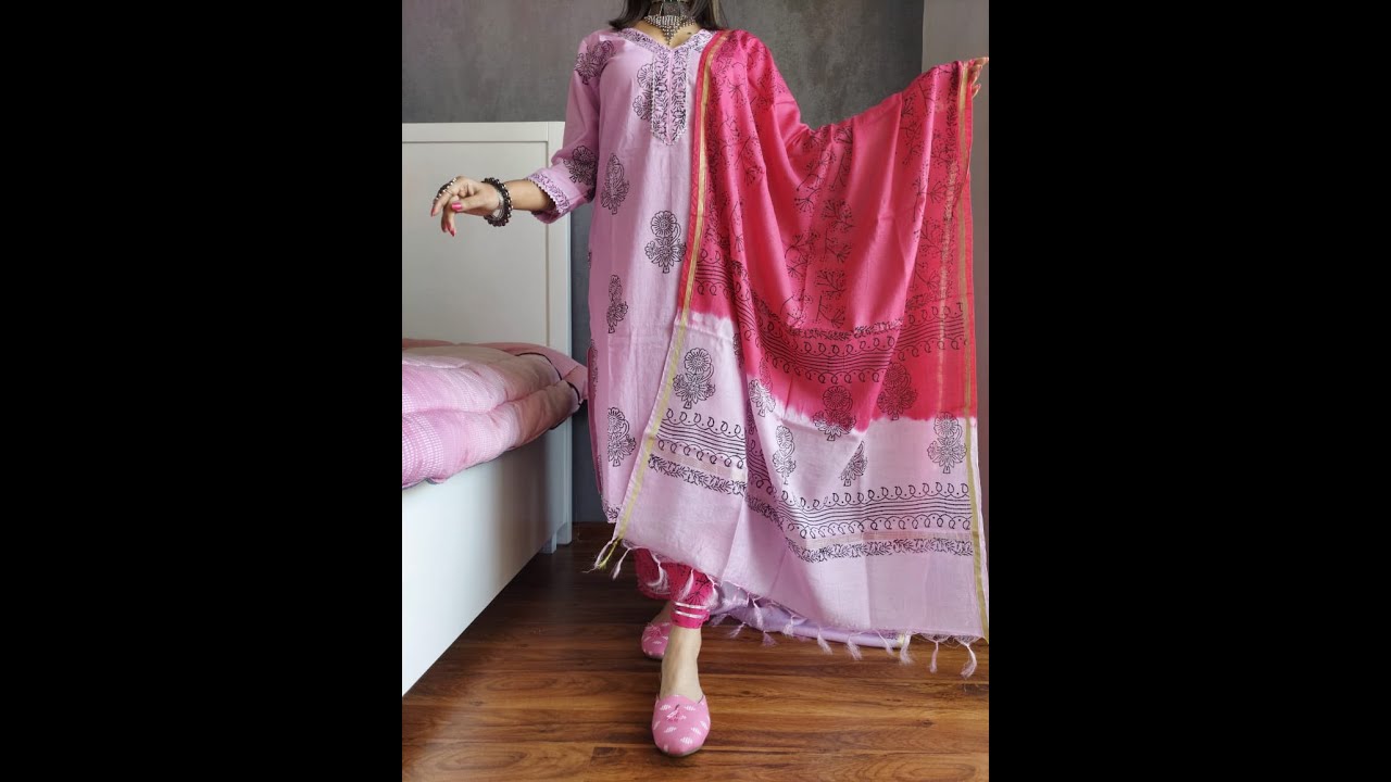Handblock printed stiched Kurtis cotton suit with Chanderi Duptaa readtmadesuit pure handblock Print