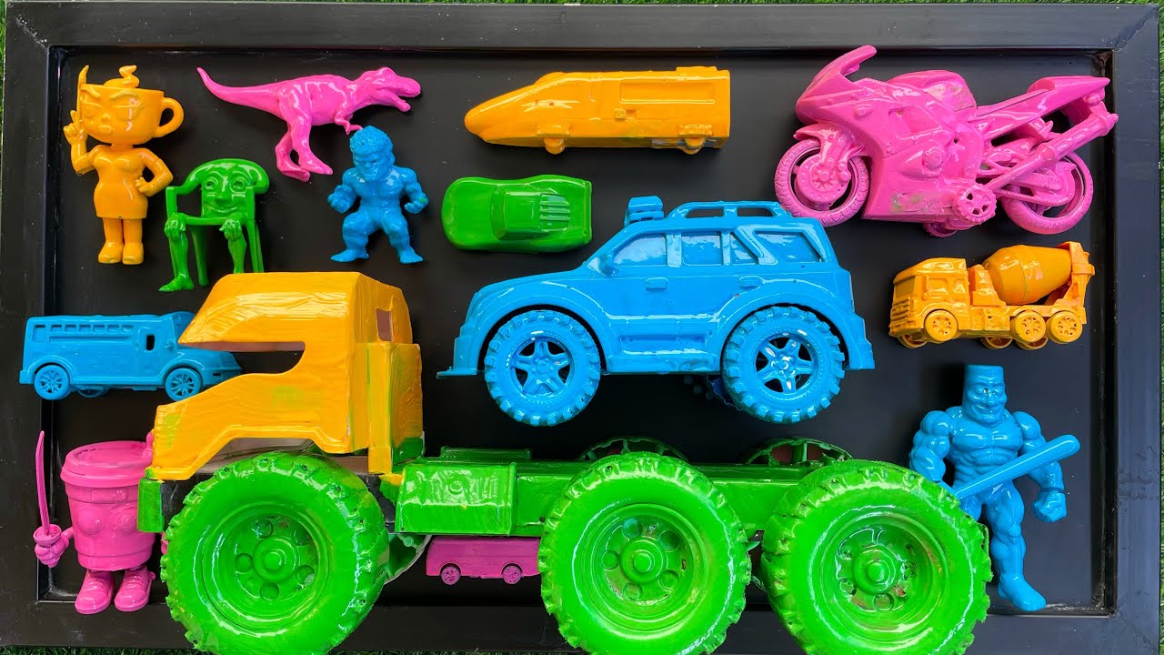 Membersihkan mobil mobilan, truk molen, mobil polisi, mobil balap, motor balap, kereta api, anomali