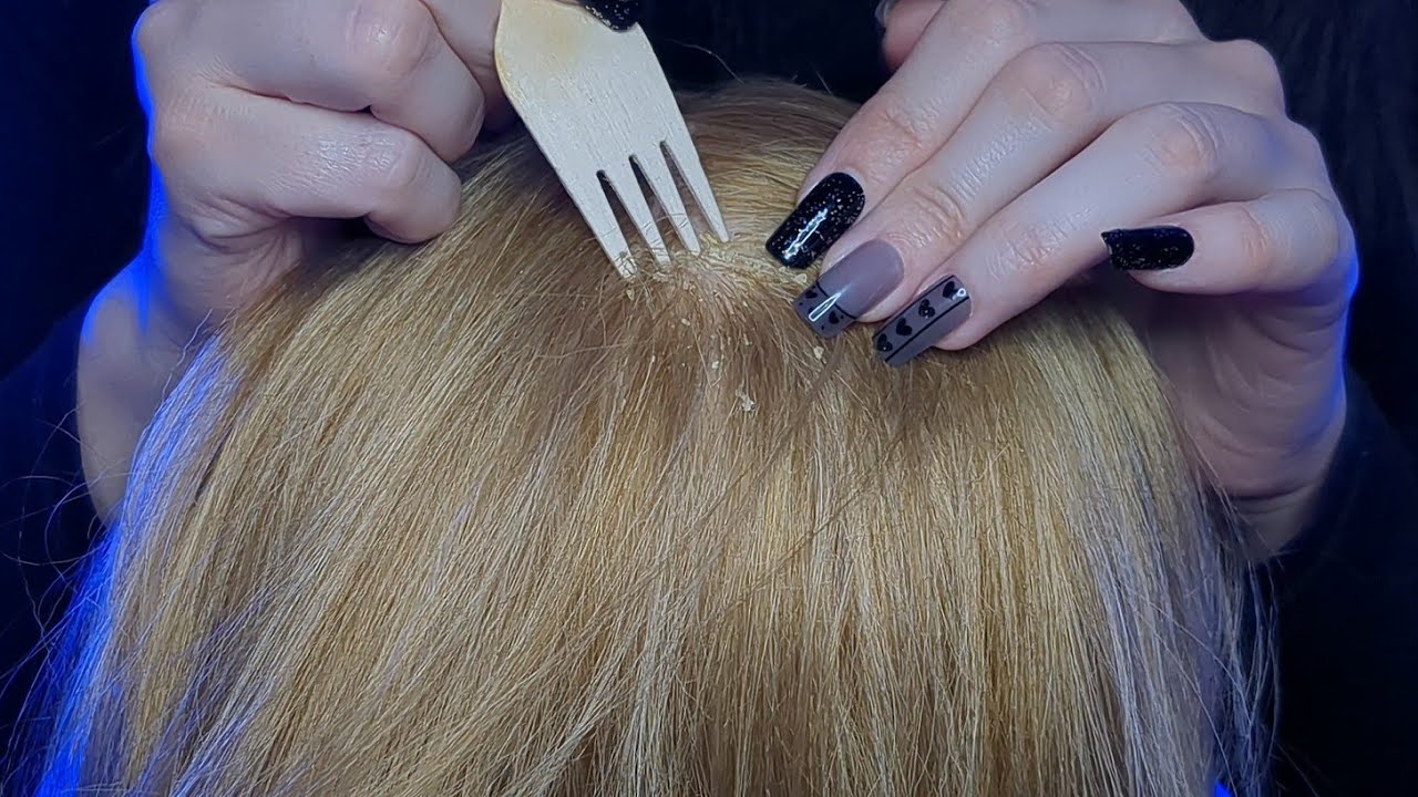 ASMR Wooden fork scalp scratching ( No Talking)