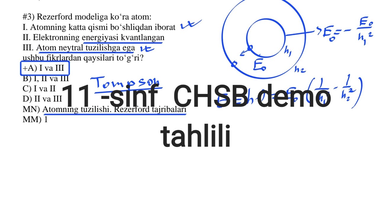11 -sinf ixtisos Fizika CHSB demo tahlili 3-chorak