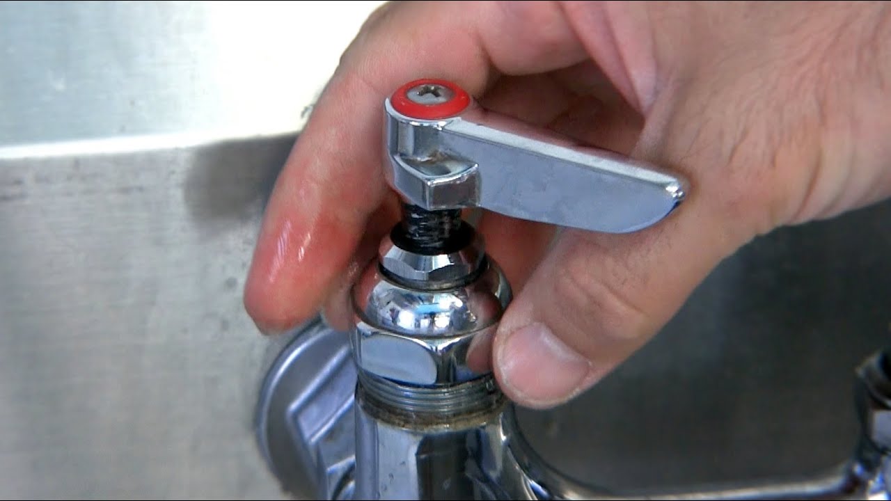 How to fix a leaking commercial wall mounted two valve faucet