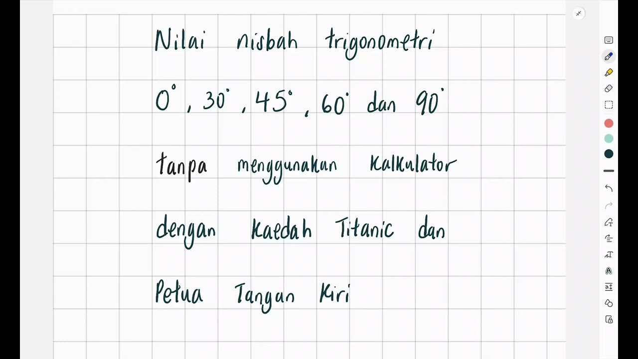 Nilai nisbah trigonometri bagi sudut 0, 30, 45, 60, 90 dengan kaedah titanic dan petua tangan kiri