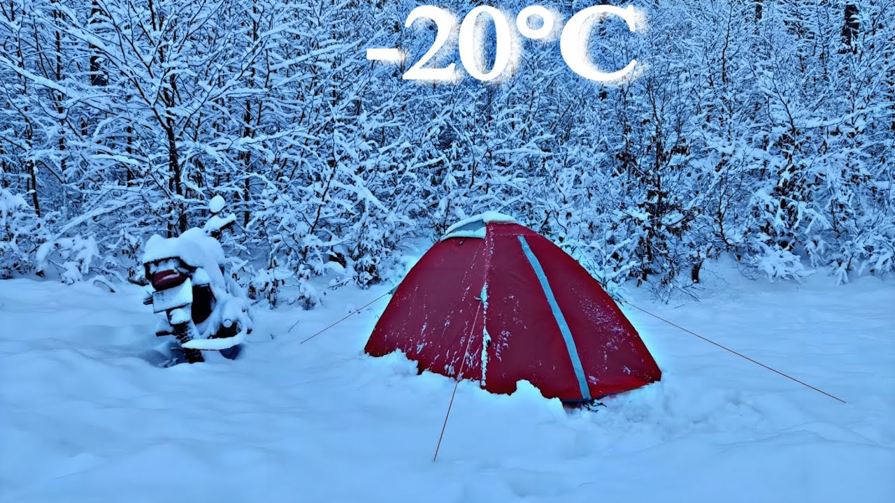 4 дня на мотоцикле Зимний лагерь в одиночку / Снежная буря -20°C с палаточным лагерем