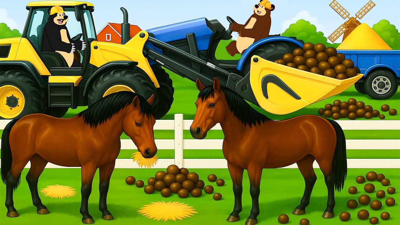 Farm Works: Tractor Work with Horses 🐴 Stable Cleaning, Feeding & Transport | Real Farm Animation