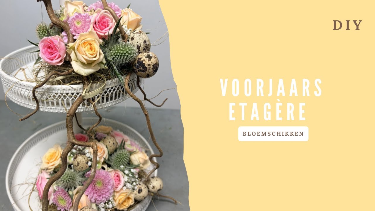 DIY Bloemen Etag&egrave;re maken met trosrozen | Makkelijk & stijlvol bloemstuk | Cursus Bloemschikken #433