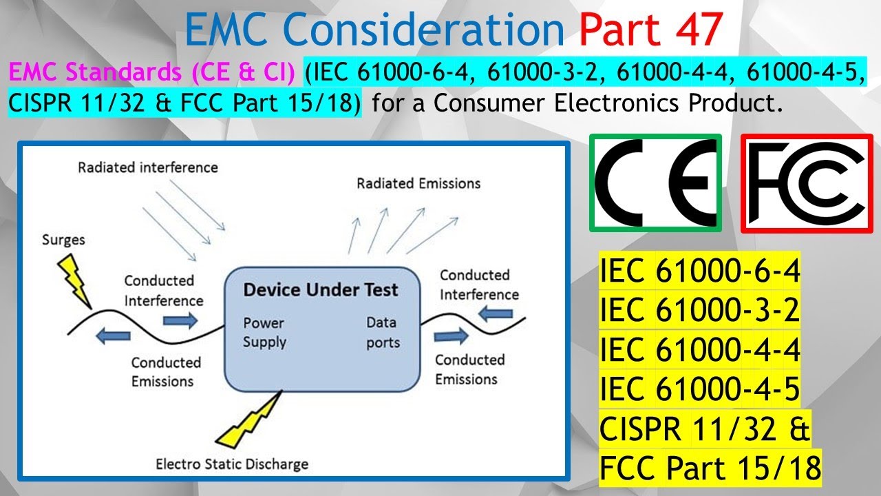 EMC #47. Conducted Emission / Immunity Standards: IEC 61000-6-4, 61000-3-2, CISPR 11 & FCC Part 15.