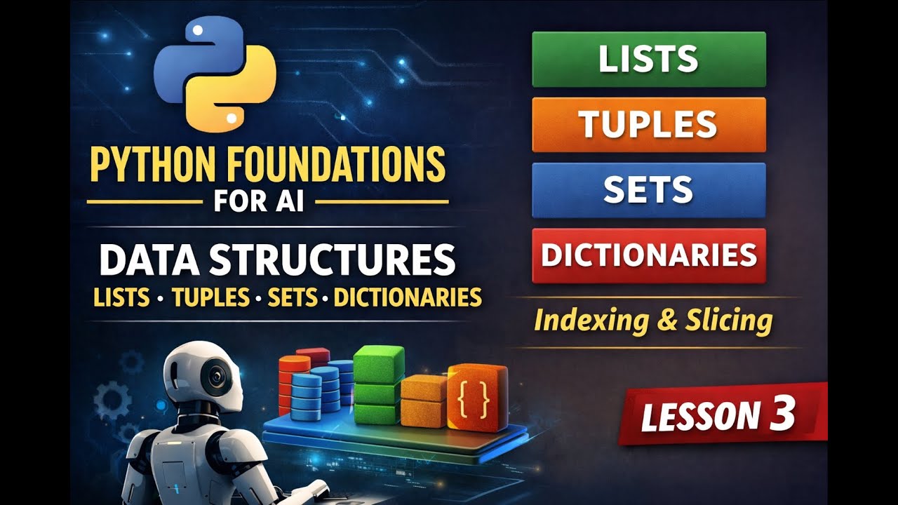 Python Foundations for AI | Data Structures – Lists, Tuples, Sets & Dictionaries (Lesson 3)