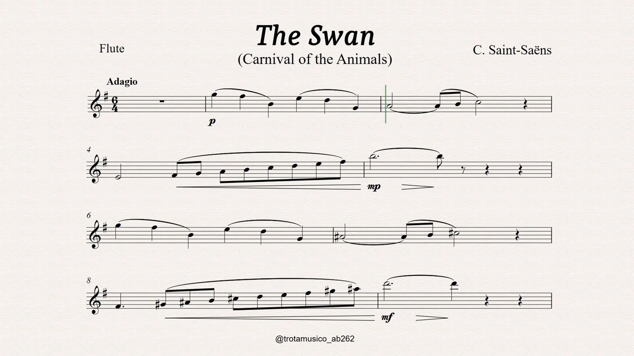 Flute Playalong Saint Saëns - The Swan (Le Cygne) Flute Sheet music with Piano accompaniment
