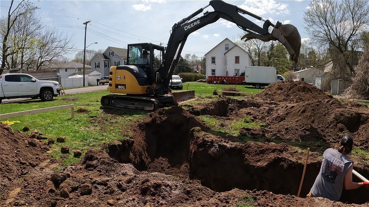 EXCAVATING WITH JOHN DEERE 60G EXCAVATOR! NEW GARAGE DAY 2!