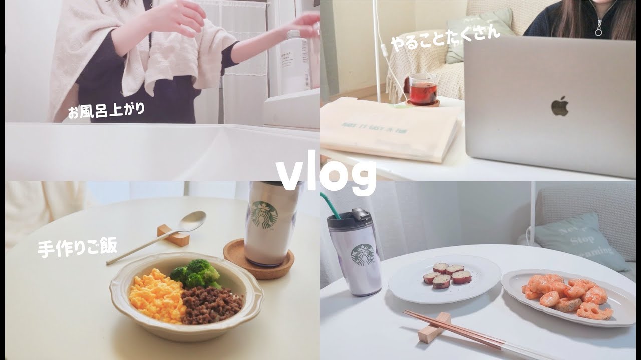 【vlog】山積み課題を頑張った日✍️朝昼夜の手作りご飯🍳お家にいても充実した１日🧸⭐️