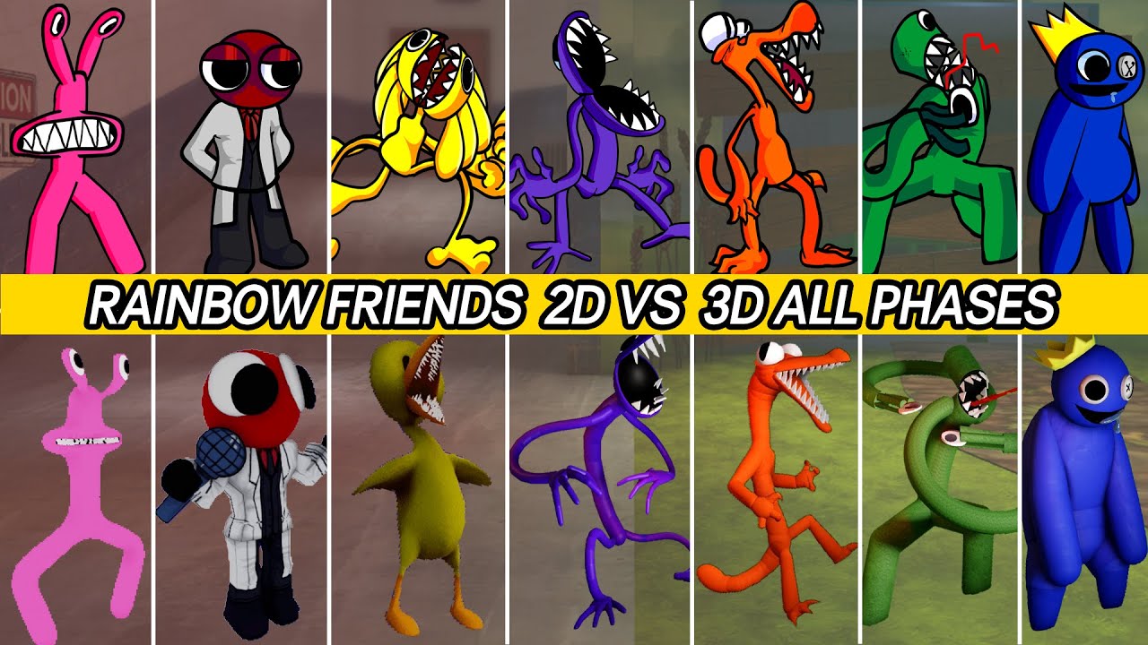 FNF 2D New Rainbow Friends RED, YELLOW, PINK VS Rainbow Friends | Remake Rainbow Friends ALL PHASES