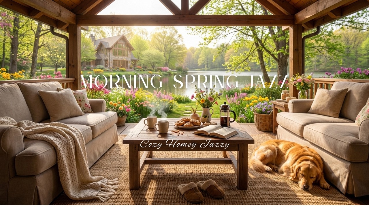 ☀️Morning Spring Jazz (NO MID-ROLL ADS) Lakeside Spring Ambience for Focus, Coffee & Productivity