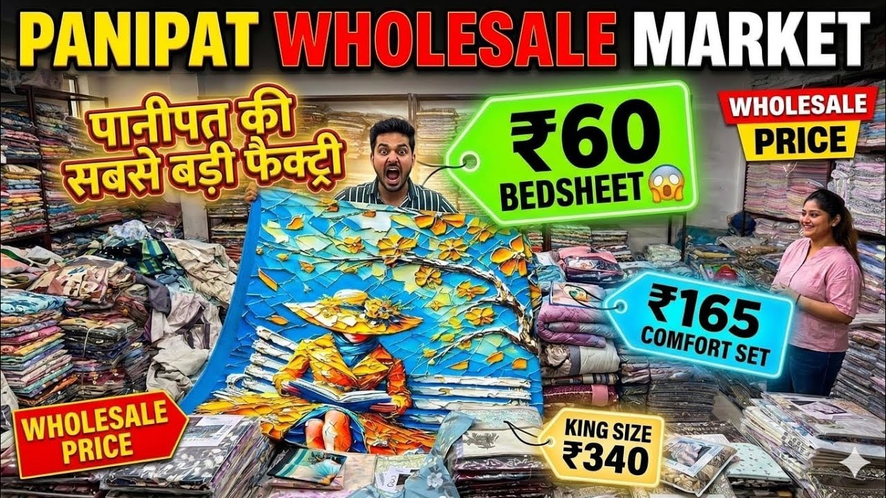 पानीपत की सबसे बड़ी bedsheet फैक्ट्री 😱 मात्र ₹60 से शुरू | Panipat Handloom Market Wholesale Price