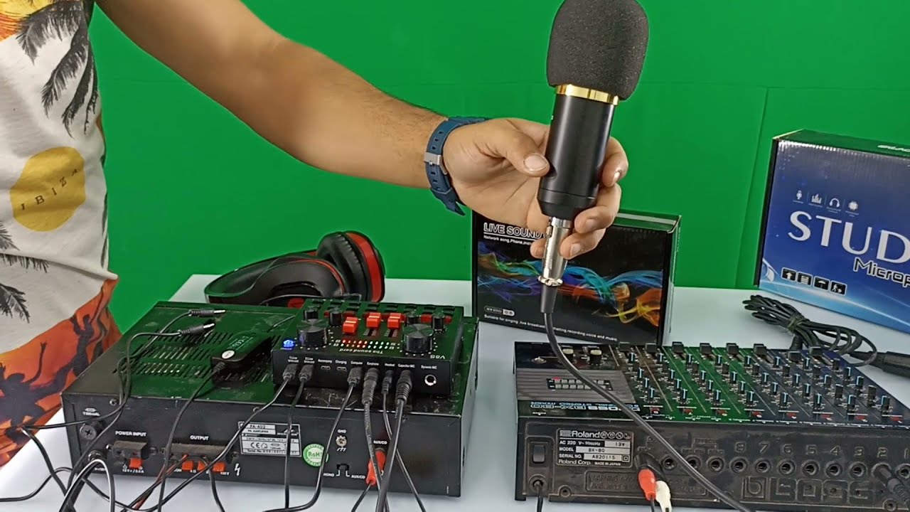 طريقة تركيب وتشغيل وتجربة كارت الصوت والمايك وطابل ميكس carte son V8 studio