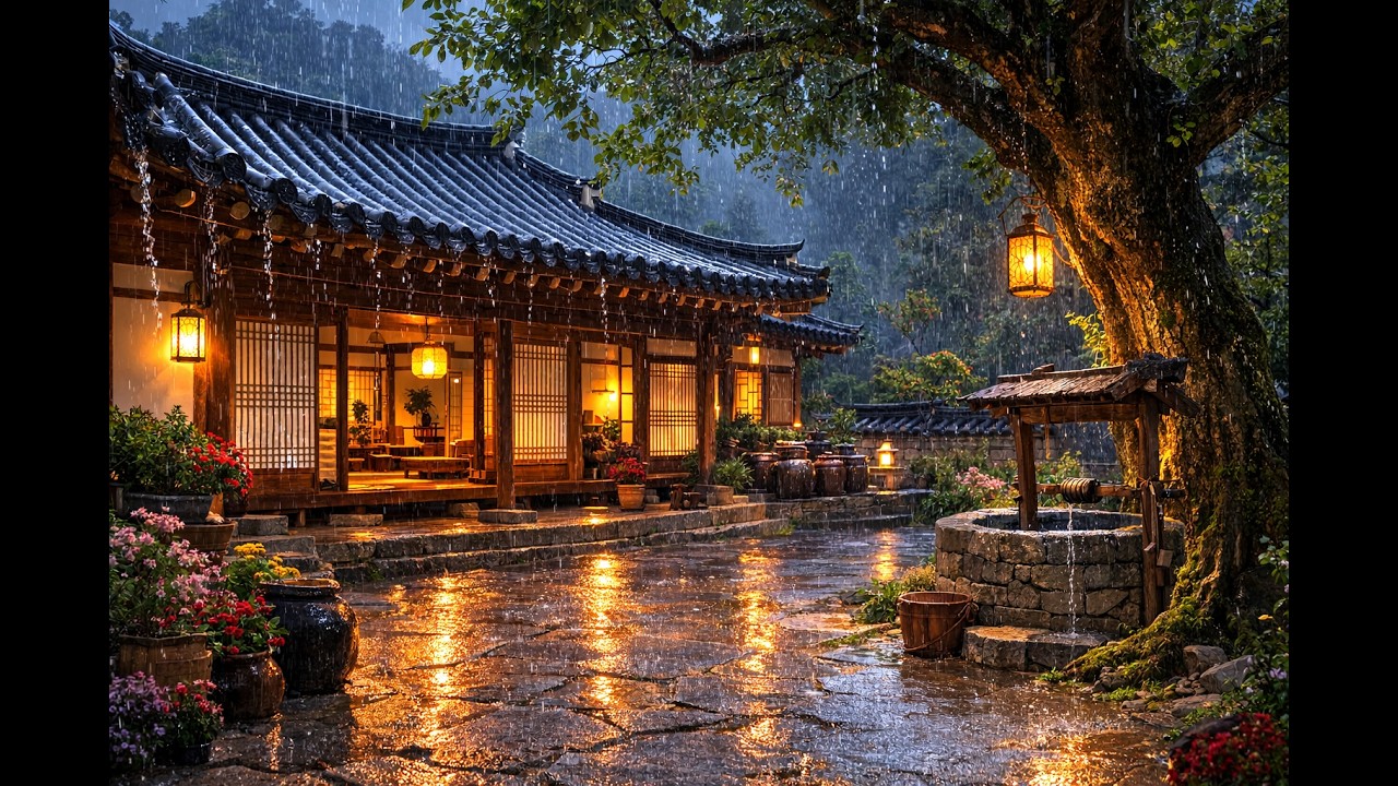 Heavy Rain at a Cozy Korean Hanok  Relaxing Rain Sounds for Deep Sleep (3시간)